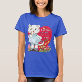 レトロなバレンタインデーのヴィンテージ猫がアイスクリームを食べる Tシャツ