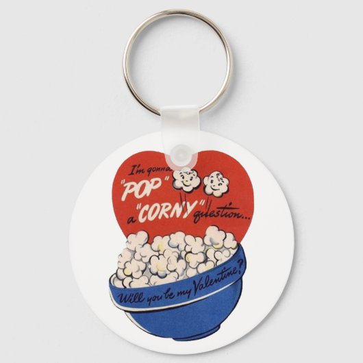 レトロなバレンタインデー、ポップコーン ポップ ア コーニー クエッション キーホルダー (正面)