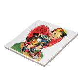 レトロなバレンタインデー ヴィンテージのスクーターに乗った少年 タイル (側面)