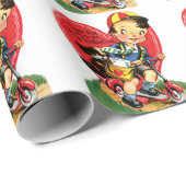 レトロなバレンタインデー ヴィンテージのスクーターに乗った少年 ラッピングペーパー (ロールコーナー)