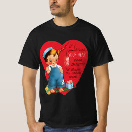 レトロなバレンタインデー ヴィンテージ少年 ハートを釣る Tシャツ