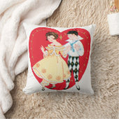 レトロなバレンタインデー ヴィンテージ ハーレクインとハート クッション (ブランケット)