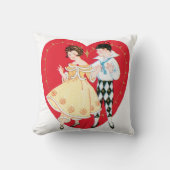 レトロなバレンタインデー ヴィンテージ ハーレクインとハート クッション (正面)