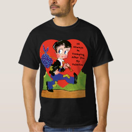 レトロなバレンタインデー ヴィンテージ ホーボー ボーイ ハート Tシャツ