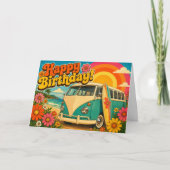 レトロなバンとサーフィンのサマー誕生日カード カード (正面)