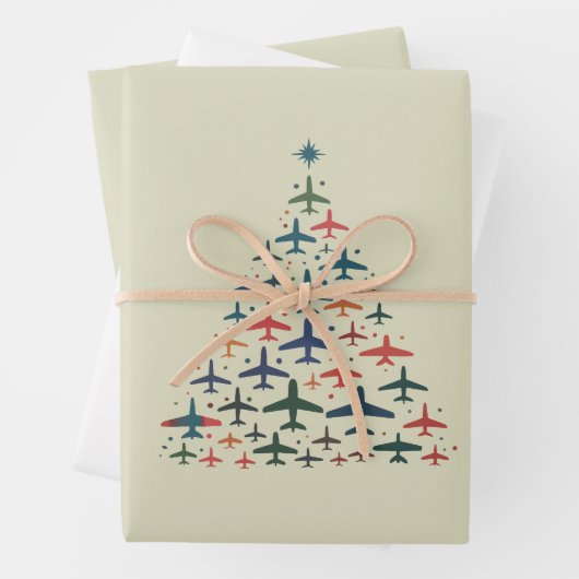 レトロなパイロット飛行機 クリスマスツリー ラッピングペーパーシート (インサイチュ)