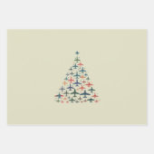 レトロなパイロット飛行機 クリスマスツリー ラッピングペーパーシート (正面)