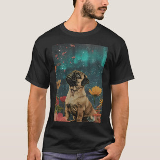 レトロなパグの犬の仔犬のヴィンテージ・アートのかわいいデザイン Tシャツ