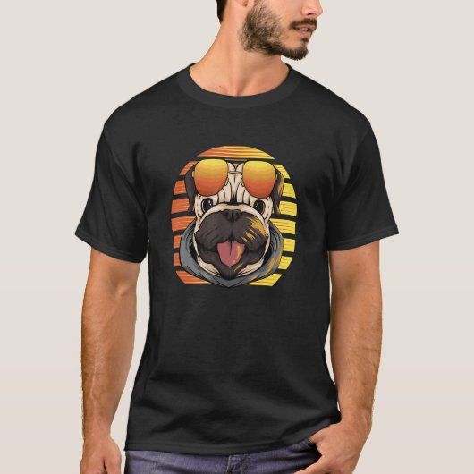 レトロなパグの顔 Tシャツ (正面)