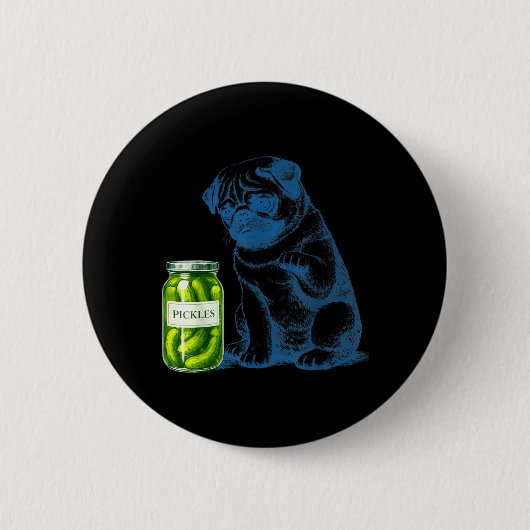レトロなパグ犬のちぎれ瓶 缶バッジ (正面)