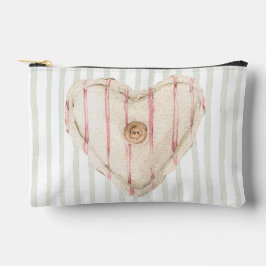 レトロなパステルカラーのシャビーシックなストライプとハート アクセサリーポーチ