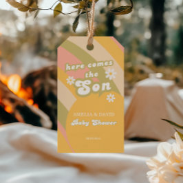 レトロなパステルストライプのグルービーな孫のベビーシャワー ギフトタグ