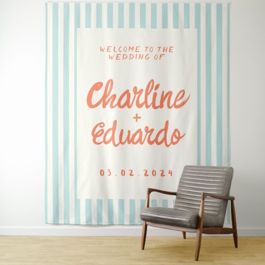 レトロなパステルストライプの結婚式 タペストリー (インサイチュ)