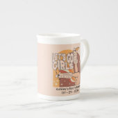 レトロなパステルピンクのロデオ独身最後のパーティー ボーンチャイナマグカップ (正面右)