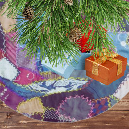 レトロなパッチワークキルト柄のクリスマス ブラッシュドポリエステルツリースカート