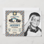 レトロなパトカーの警察官誕生日写真招待状 招待状 (正面)