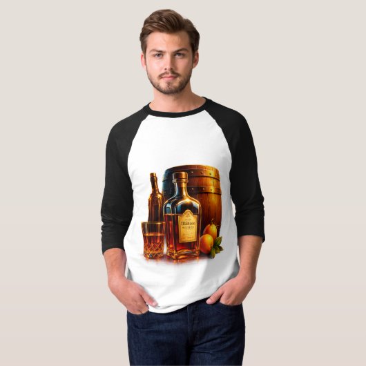 レトロなパブ風ウイスキー樽ラグランTシャツ Tシャツ (正面フル)