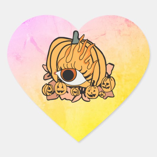 レトロなパンプキンの炎の目 ハートシール (正面)