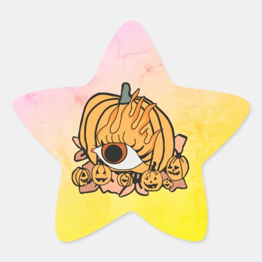 レトロなパンプキンの炎の目 星シール (正面)
