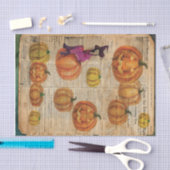 レトロなパンプキン ヴィンテージ ウィッチ ハロウィン デコパージュ 薄葉紙 (クラフト)