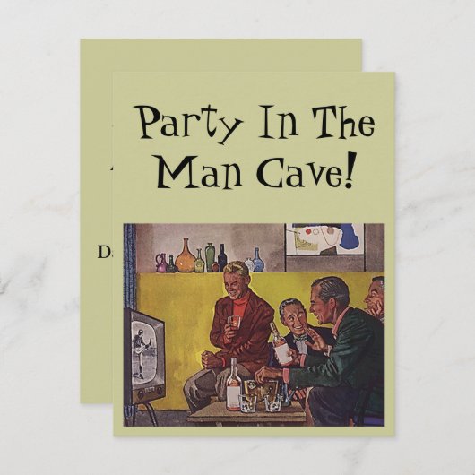 レトロなパーティーの招待状「男の隠れ家」テーマ 招待状 (正面/裏面)