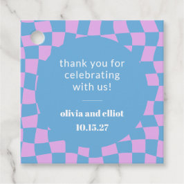 レトロなパープルチェック柄のカスタムカップルシャワー フェイバータグ