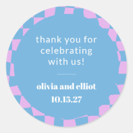 レトロなパープルチェック柄のカスタムカップルシャワー ラウンドシール