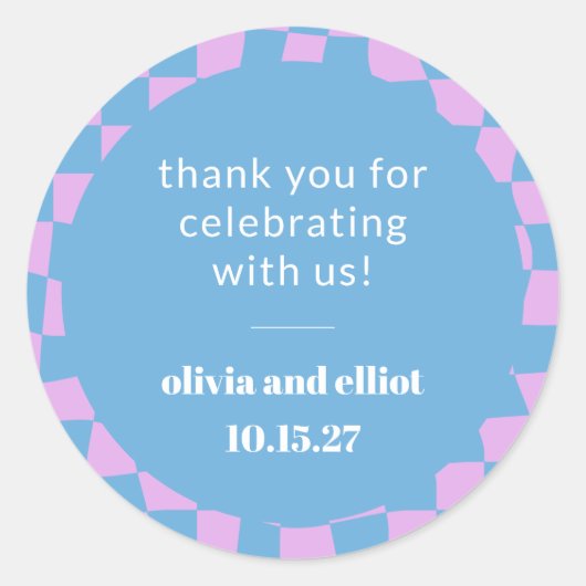 レトロなパープルチェック柄カスタムカップルシャワー ラウンドシール (正面)