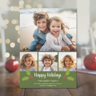 レトロなヒイラギのクリスマスコラージュ 4枚の写真 シーズンカード