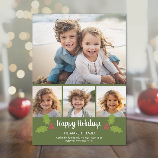 レトロなヒイラギのクリスマスコラージュ 4枚の写真 シーズンカード