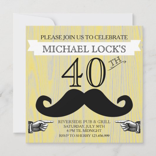 レトロなヒゲの男性向け誕生日パーティー招待状 招待状 (正面)