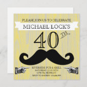 レトロなヒゲの男性用誕生日パーティー招待状 招待状 (正面/裏面)