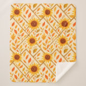 レトロなヒマワリとラスティックなファームハウス 水彩画 シェルパブランケット (正面)