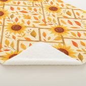 レトロなヒマワリとラスティックなファームハウス 水彩画 シェルパブランケット (3/4)