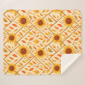 レトロなヒマワリとラスティックなファームハウス 水彩画 シェルパブランケット (正面(横))