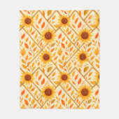 レトロなヒマワリとラスティックなファームハウス 水彩画 フリースブランケット (正面)