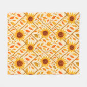 レトロなヒマワリとラスティックなファームハウス 水彩画 フリースブランケット (正面(横))