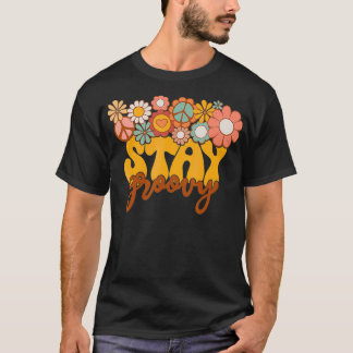 レトロなヒマワリ ヒッピーのまま ポジティブなマインドでいよう Tシャツ