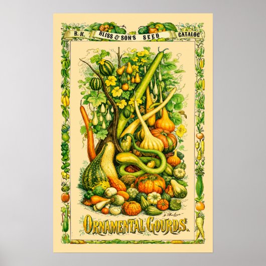 レトロなビクトリア時代の植物画 ヒョウタン ポスター (正面)