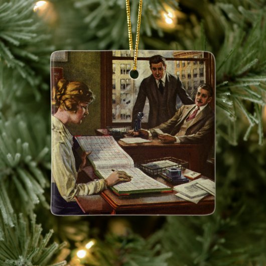 レトロなビジネスミーティング、エグゼクティブがいるオフィス セラミックオーナメント (ツリー)