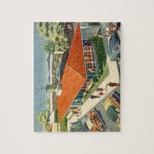 レトロなビジネス、50年代のファミリーレストランダイナー ジグソーパズル (縦)