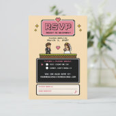 レトロなビデオゲーム風のベージュの結婚式 出欠カード (スタンド正面)