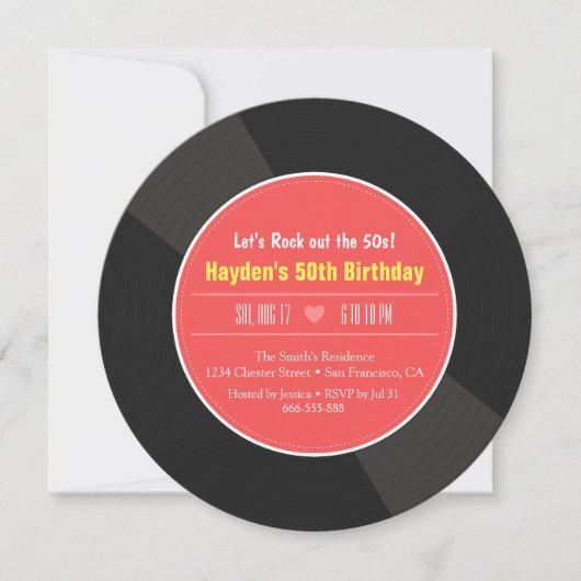 レトロなビニールレコードの誕生日パーティー招待状 招待状 (正面)