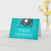 レトロなビニールレコードプレーヤー音楽愛好家誕生日 カード (黄色い花)