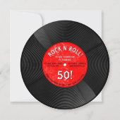 レトロなビニールレコード ロックンロール 赤 誕生日 招待状 (正面)