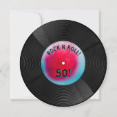 レトロなビニールレコード ロックンロール 青 赤 誕生日 招待状 (裏面)