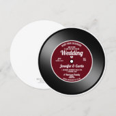 レトロなビニールレコード ワインレッド 結婚式の保存の日付 招待状 (正面/裏面)