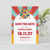 レトロなビニール音楽ウェディング セーブ・ザ・デート 60年代スタイル 招待状 (スタンド正面)