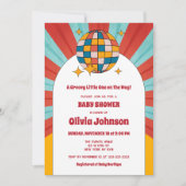 レトロなビニール音楽 60年代 テーマ ジェンダーニュートラル ベビーシャワー 招待状 (正面)