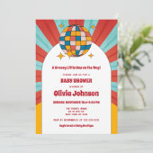 レトロなビニール音楽 60年代 テーマ ジェンダーニュートラル ベビーシャワー 招待状 (スタンド正面)